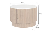 TRES CHIC Runder Couchtisch 60cm weiß Marmor braun Mangoholz mit Stauraum