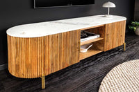 TRES CHIC Massives TV-Board 140cm braun Mangoholz weiß Marmor mit viel Stauraum