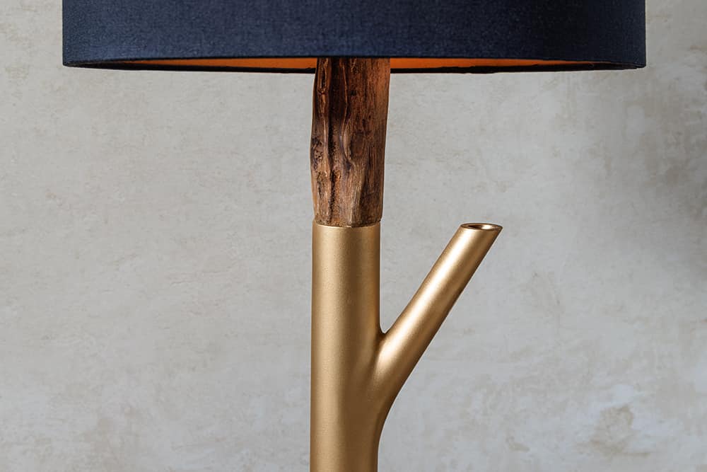 JEWELRY Handgefertigte Tischlampe 75cm schwarz gold natur Eisenholz Massivholz