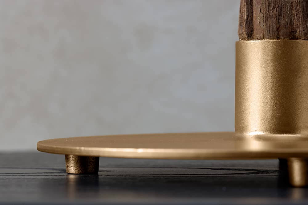 JEWELRY Handgefertigte Tischlampe 75cm schwarz gold natur Eisenholz Massivholz