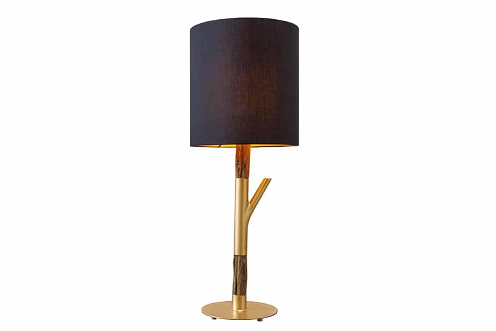 JEWELRY Handgefertigte Tischlampe 75cm schwarz gold natur Eisenholz Massivholz