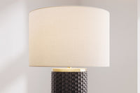 ELEGANCIA Moderne Tischlampe 70cm schwarz gold Keramik rund weißer Stoffschirm
