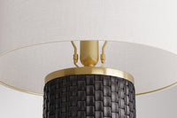 ELEGANCIA Moderne Tischlampe 70cm schwarz gold Keramik rund weißer Stoffschirm