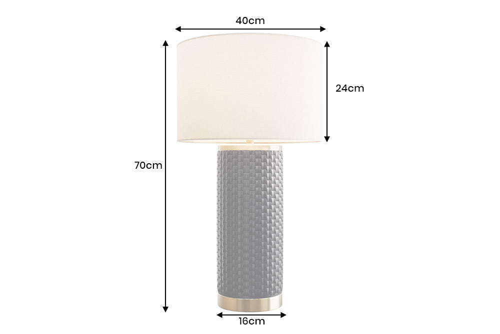 ELEGANCIA Moderne Tischlampe 70cm schwarz gold Keramik rund weißer Stoffschirm