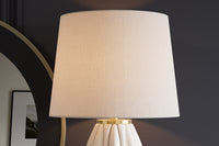 ELEGANCIA Moderne Tischlampe 70cm weiß gold Keramik weißer Leinenschirm
