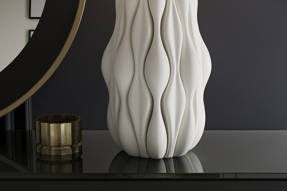 ELEGANCIA Moderne Tischlampe 70cm weiß gold Keramik weißer Leinenschirm