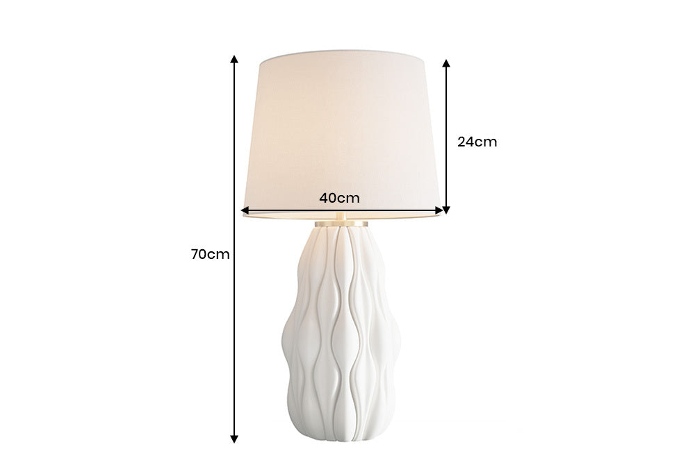 ELEGANCIA Moderne Tischlampe 70cm weiß gold Keramik weißer Leinenschirm