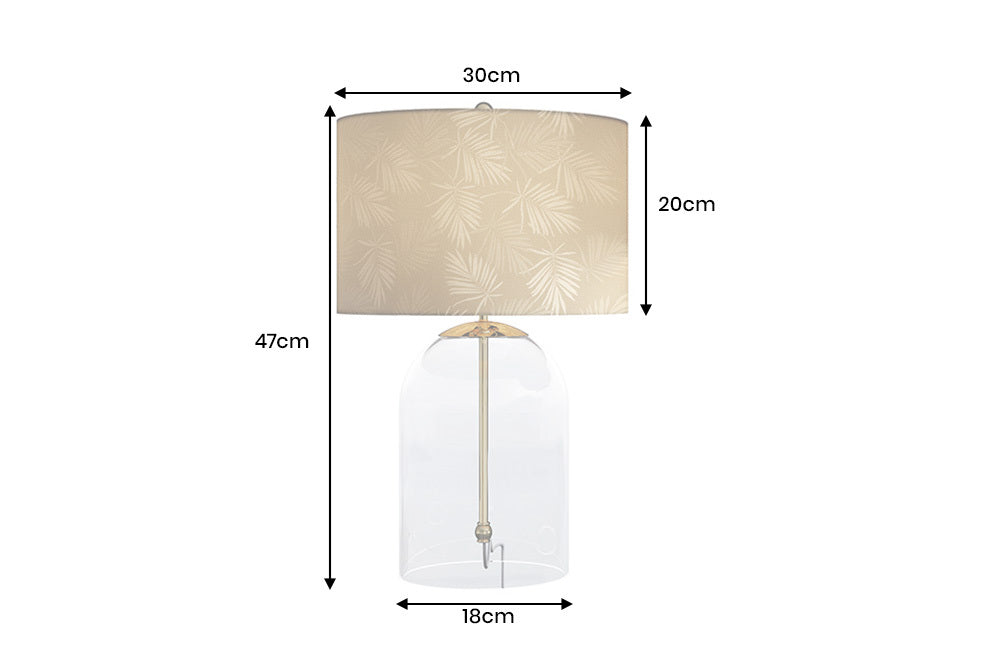 CLASSICO Moderne Tischlampe transparent Glas weiß gold Leinenschirm