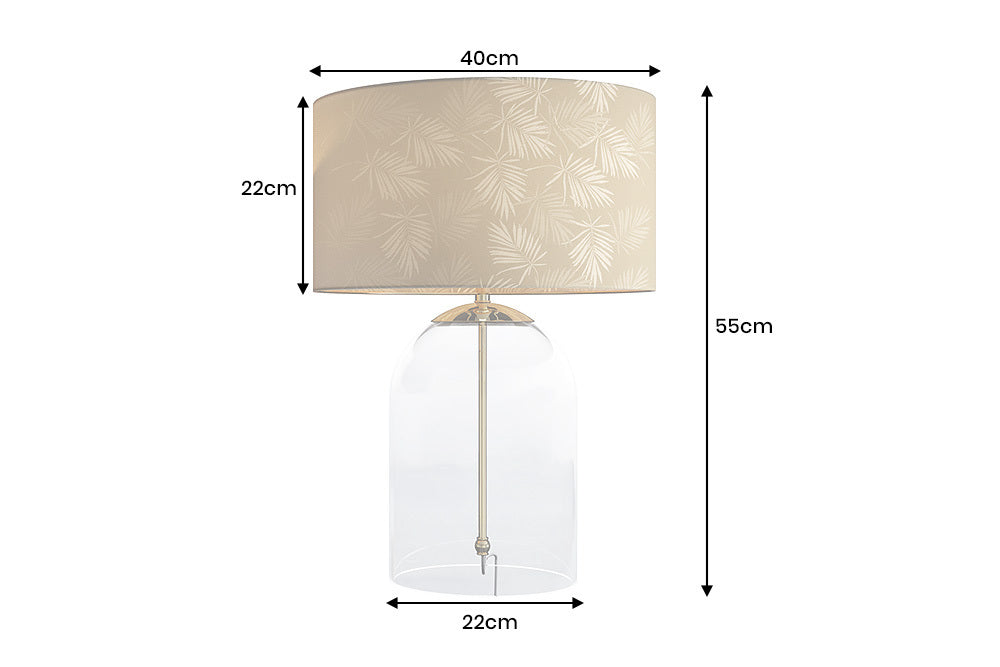 CLASSICO Moderne Tischlampe transparent Glas weiß gold Leinenschirm