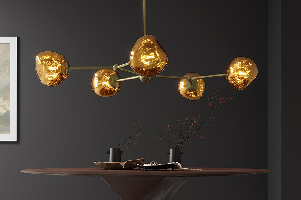 LIQUID DIAMOND Design Hängelampe 100cm Glas Stahl fünf Schirme Kugelleuchte