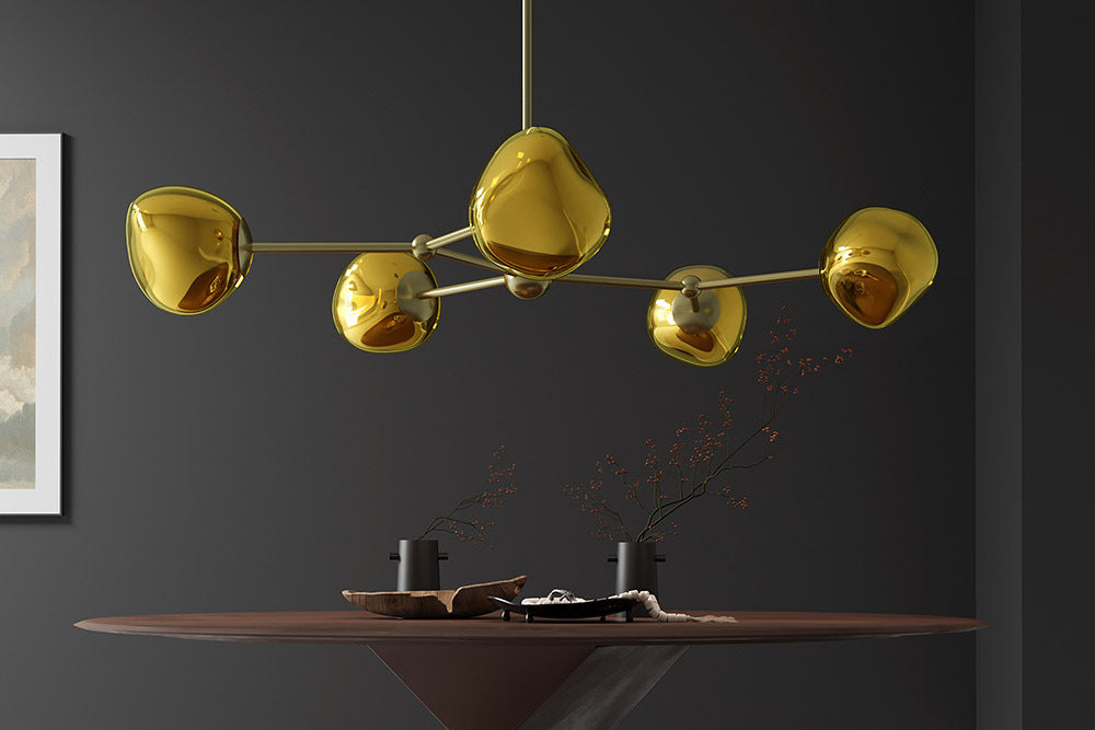 LIQUID DIAMOND Design Hängelampe 100cm Glas Stahl fünf Schirme Kugelleuchte