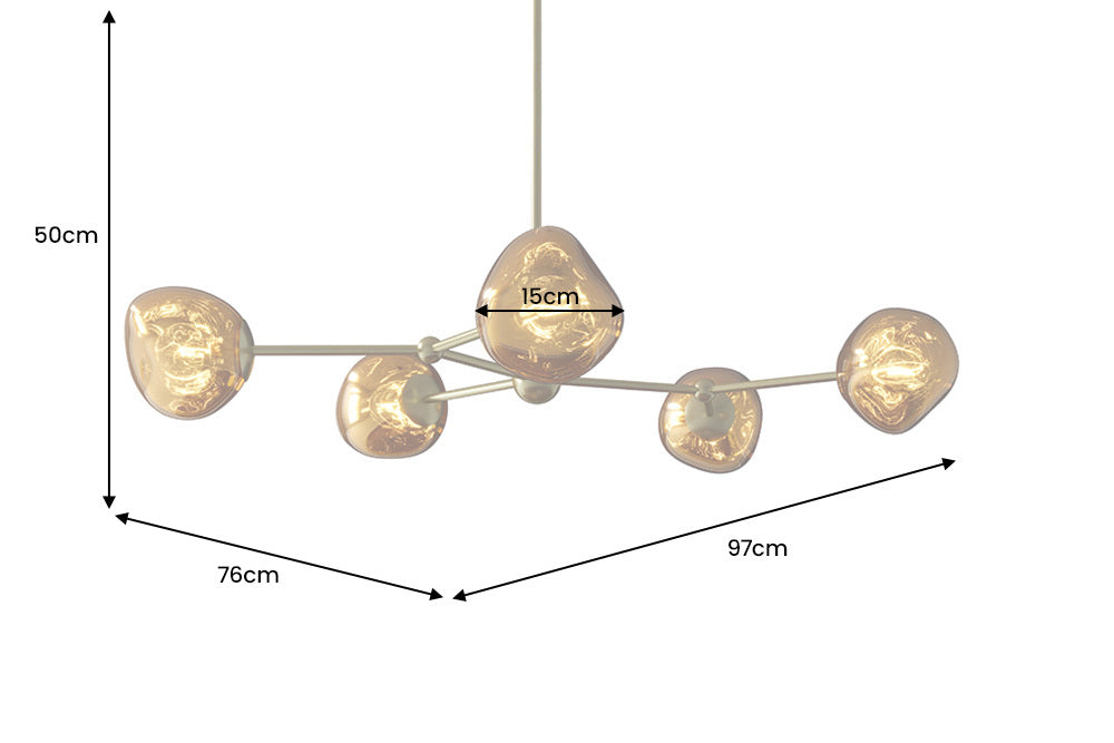 LIQUID DIAMOND Design Hängelampe 100cm Glas Stahl fünf Schirme Kugelleuchte