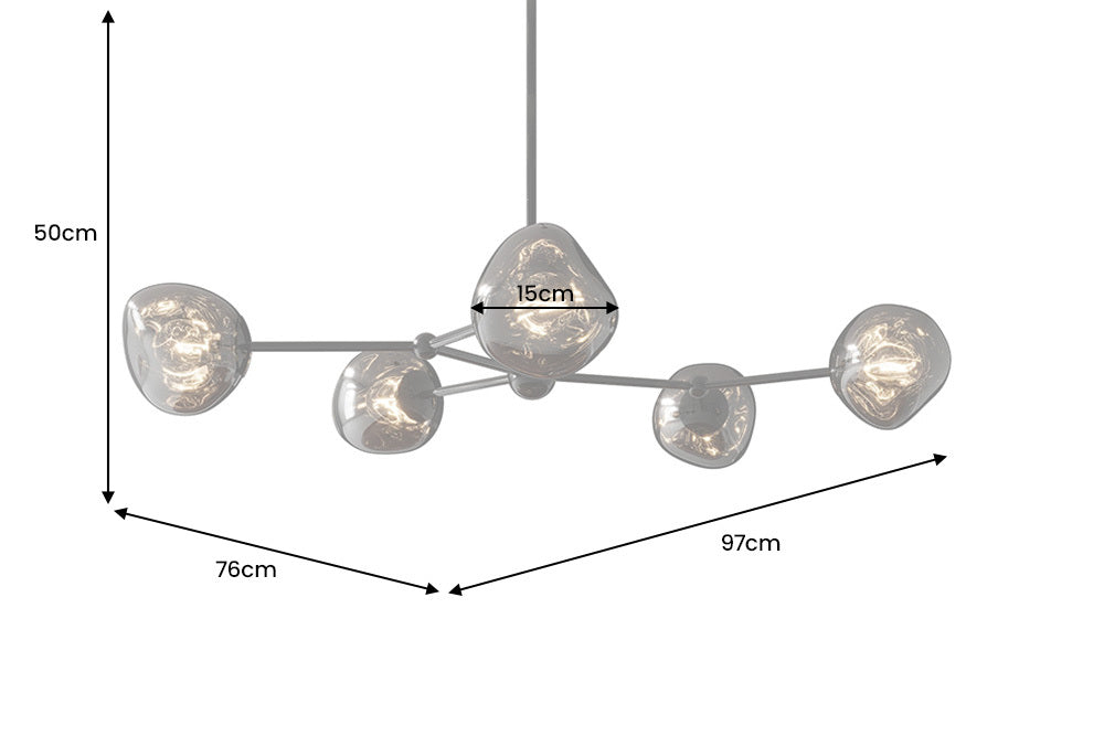 LIQUID DIAMOND Design Hängelampe 100cm Glas Stahl fünf Schirme Kugelleuchte