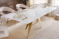 ART LIVING Moderner Couchtisch weiß Marmor Keramik champagner gold brushed
