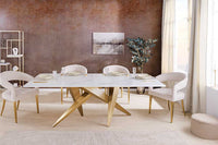 ART LIVING Moderner Couchtisch weiß Marmor Keramik champagner gold brushed