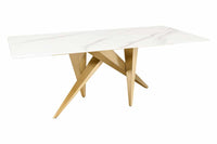ART LIVING Moderner Couchtisch weiß Marmor Keramik champagner gold brushed