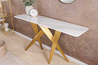 ART LIVING Moderner Couchtisch weiß Marmor Keramik champagner gold brushed
