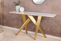 ART LIVING Moderner Couchtisch weiß Marmor Keramik champagner gold brushed