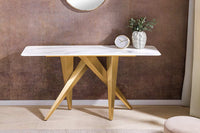 ART LIVING Moderner Couchtisch weiß Marmor Keramik champagner gold brushed