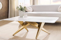 ART LIVING Moderner Couchtisch weiß Marmor Keramik champagner gold brushed