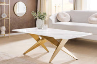 ART LIVING Moderner Couchtisch weiß Marmor Keramik champagner gold brushed