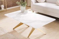 ART LIVING Moderner Couchtisch weiß Marmor Keramik champagner gold brushed