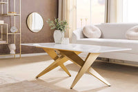 ART LIVING Moderner Couchtisch weiß Marmor Keramik champagner gold brushed