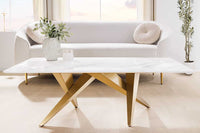 ART LIVING Moderner Couchtisch weiß Marmor Keramik champagner gold brushed