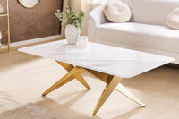 ART LIVING Moderner Couchtisch weiß Marmor Keramik champagner gold brushed