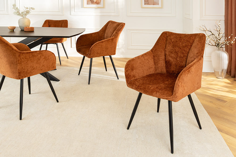 AVIGNON Drehbarer Retro Stuhl Chenille Metallbeine