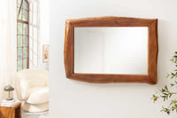 MAMMUT Massiver Spiegel 100cm braun Akazienholz Baumkante Wandspiegel