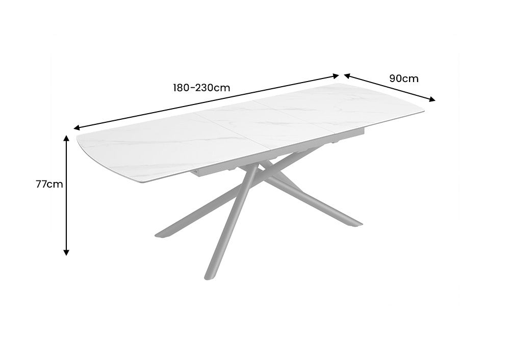 MIKADO Ausziehbarer Esstisch 180-230cm weiß Keramik schwarz Sterngestell