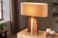 LOVERS Massive Tischlampe 60cm natur Regenbaumholz weißer Stoffschirm