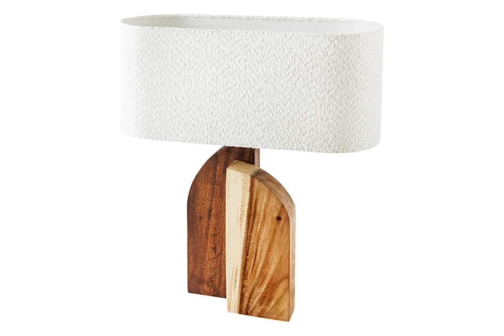 LOVERS Massive Tischlampe 60cm natur Regenbaumholz weißer Stoffschirm