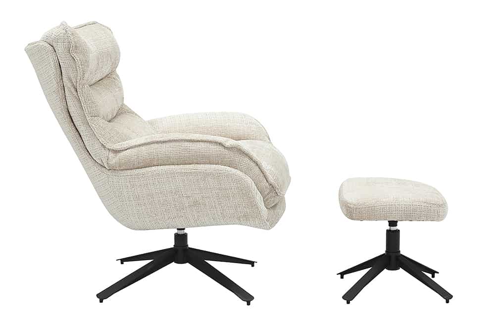 Drehbarer Sessel CLOUD champagner beige Strukturstoff schwarz Metall