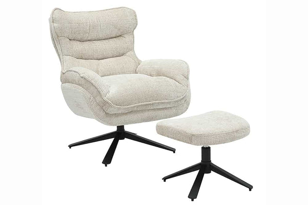 Drehbarer Sessel CLOUD champagner beige Strukturstoff schwarz Metall