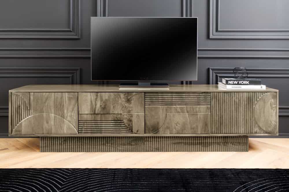 ART DECO Massives TV-Board 200cm braun Mangoholz Lowboard 3D-Front