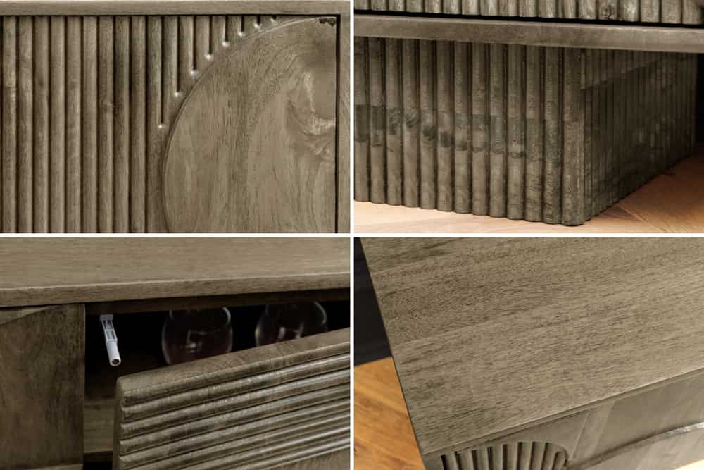 ART DECO Massives TV-Board 200cm braun Mangoholz Lowboard 3D-Front