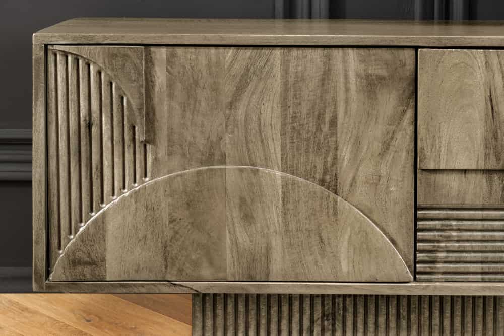 ART DECO Massives TV-Board 200cm braun Mangoholz Lowboard 3D-Front