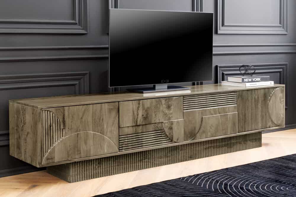 ART DECO Massives TV-Board 200cm braun Mangoholz Lowboard 3D-Front