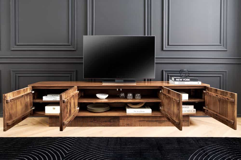 ART DECO Massives TV-Board 200cm braun Mangoholz Lowboard 3D-Front