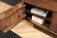 ART DECO Massives TV-Board 200cm braun Mangoholz Lowboard 3D-Front