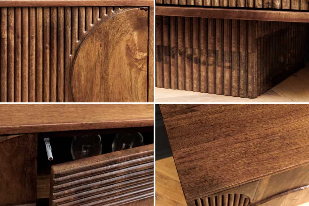 ART DECO Massives TV-Board 200cm braun Mangoholz Lowboard 3D-Front