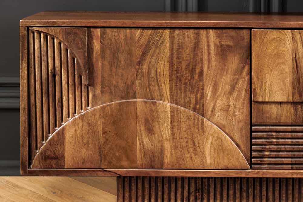 ART DECO Massives TV-Board 200cm braun Mangoholz Lowboard 3D-Front