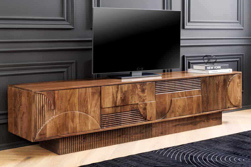 ART DECO Massives TV-Board 200cm braun Mangoholz Lowboard 3D-Front