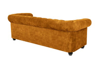 CHESTERFIELD Barock Sofa  205cm senfgelb Samt Federkern Knopfheftung 3-Sitzer Couch