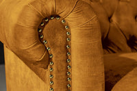 CHESTERFIELD Barock Sofa  205cm senfgelb Samt Federkern Knopfheftung 3-Sitzer Couch