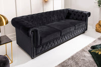 CHESTERFIELD Barock Sofa 205cm schwarz Samt Federkern Knopfheftung 3-Sitzer Couch