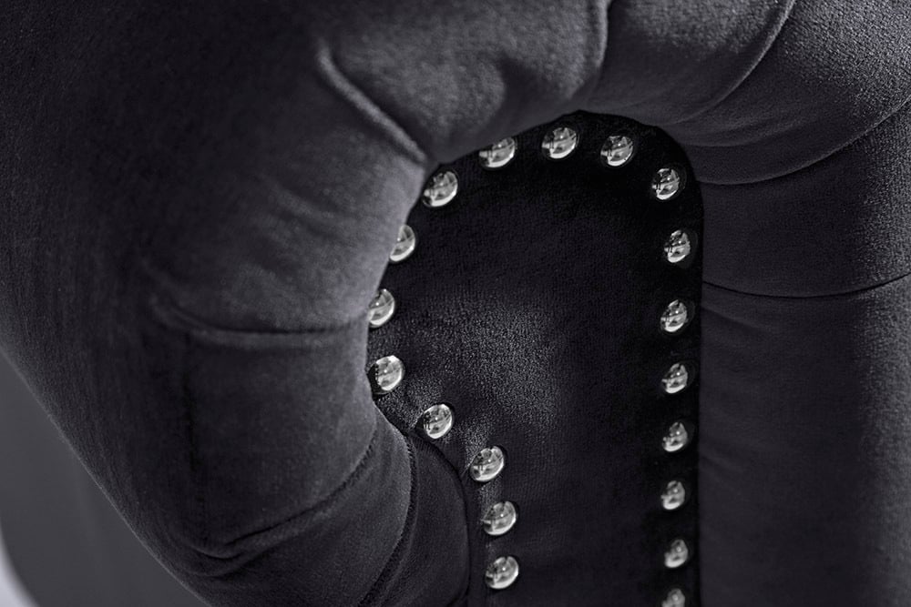 CHESTERFIELD Barock Sofa 205cm schwarz Samt Federkern Knopfheftung 3-Sitzer Couch