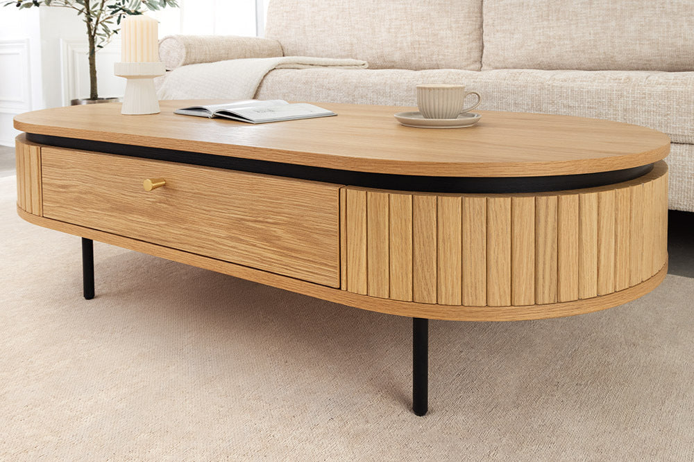ATELIER Moderner Couchtisch 120cm natur Eiche schwarz mit zwei Schubladen